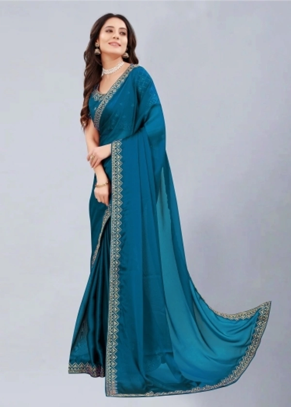 Embroidered Bollywood Art Silk, Lace Saree Pecock Blue