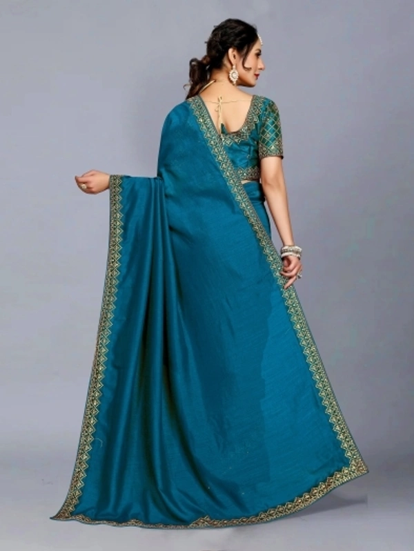 Embroidered Bollywood Art Silk, Lace Saree Pecock Blue