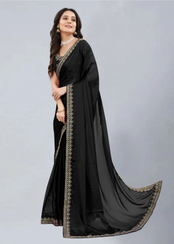 Embroidered Bollywood Art Silk, Lace Saree Black