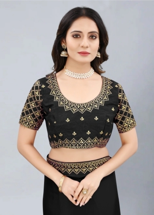 Embroidered Bollywood Art Silk, Lace Saree Black