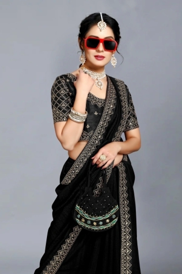 Embroidered Bollywood Art Silk, Lace Saree Black