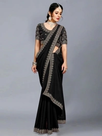 Embroidered Bollywood Art Silk, Lace Saree Black