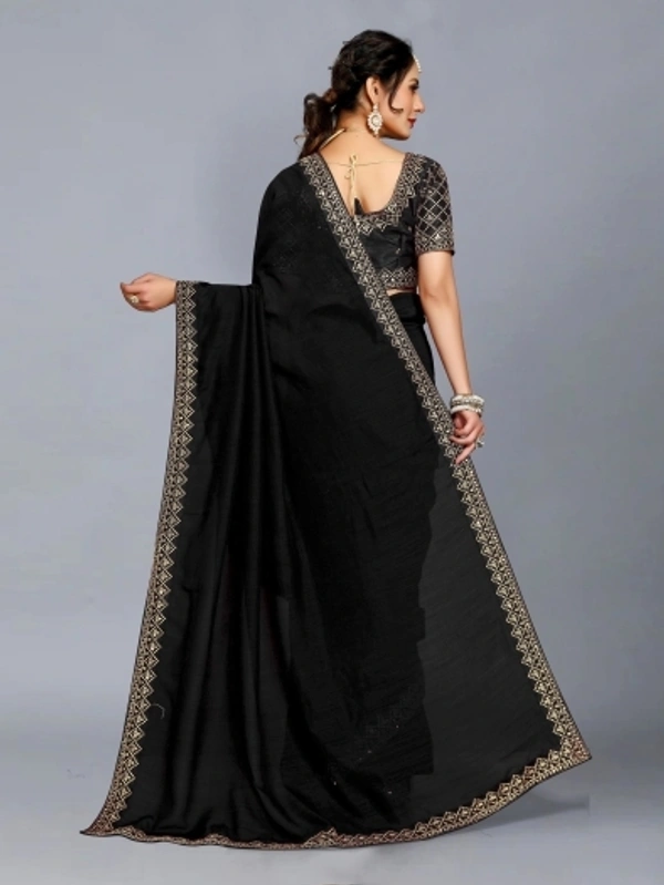 Embroidered Bollywood Art Silk, Lace Saree Black