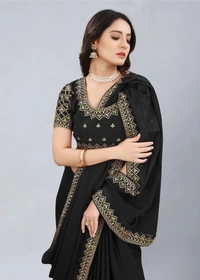 Embroidered Bollywood Art Silk, Lace Saree Black