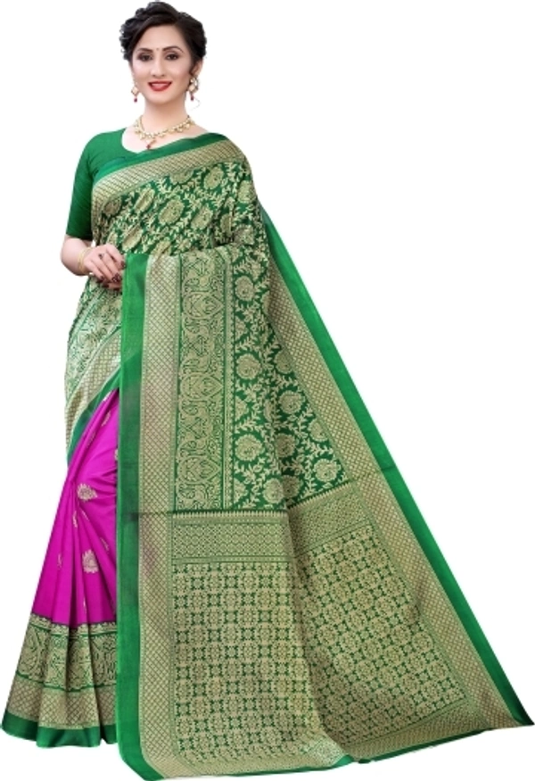 Fashion Art Silk Saree (Green & Pink)