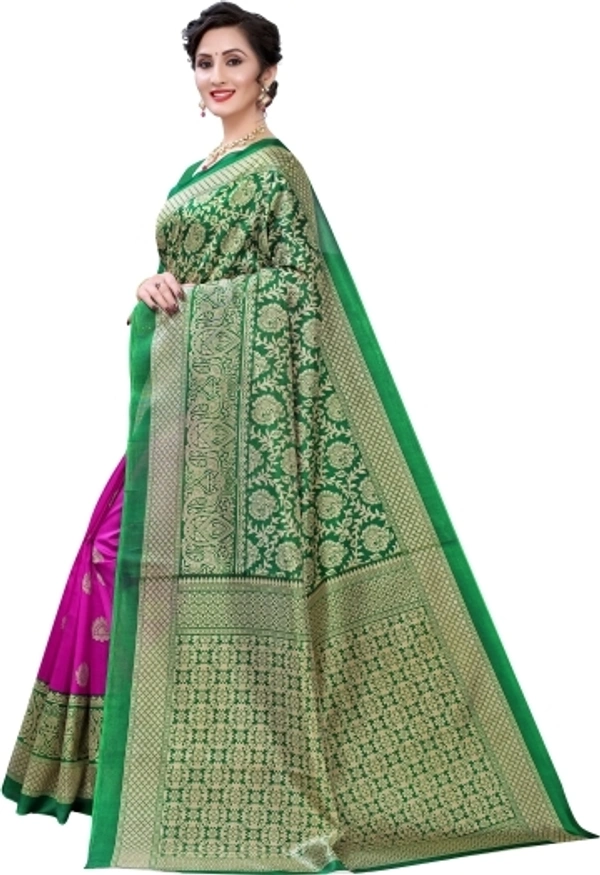 Fashion Art Silk Saree (Green & Pink)