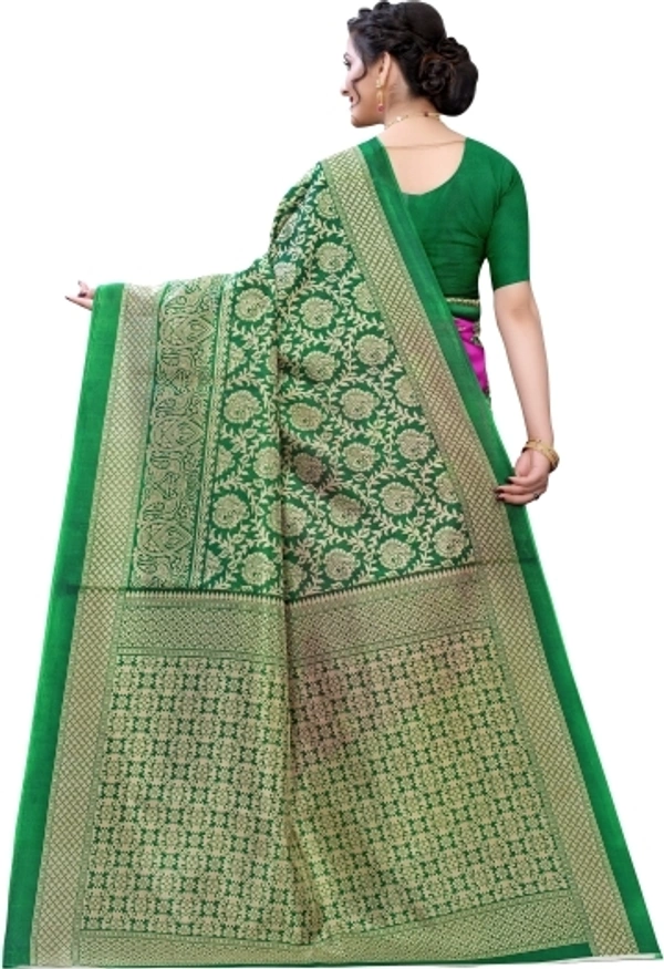 Fashion Art Silk Saree (Green & Pink)