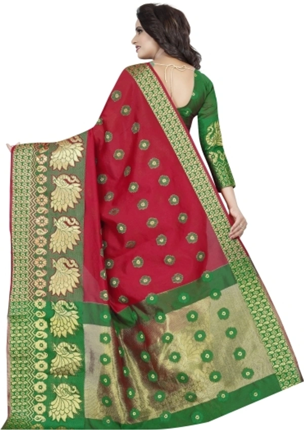 Banarasi Cotton Silk Saree (Red-Green)
