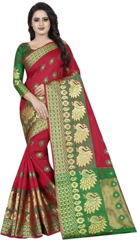 Banarasi Cotton Silk Saree (Red-Green)