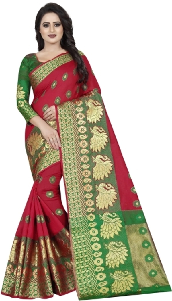 Banarasi Cotton Silk Saree (Red-Green)