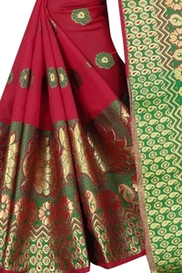Banarasi Cotton Silk Saree (Red-Green)