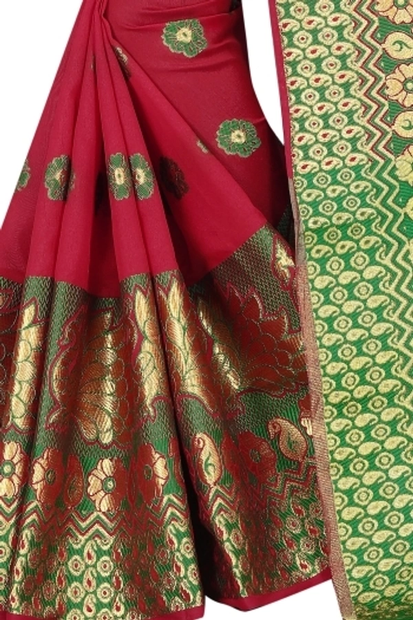 Banarasi Cotton Silk Saree (Red-Green)