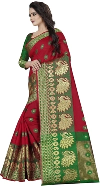 Banarasi Cotton Silk Saree (Red-Green)