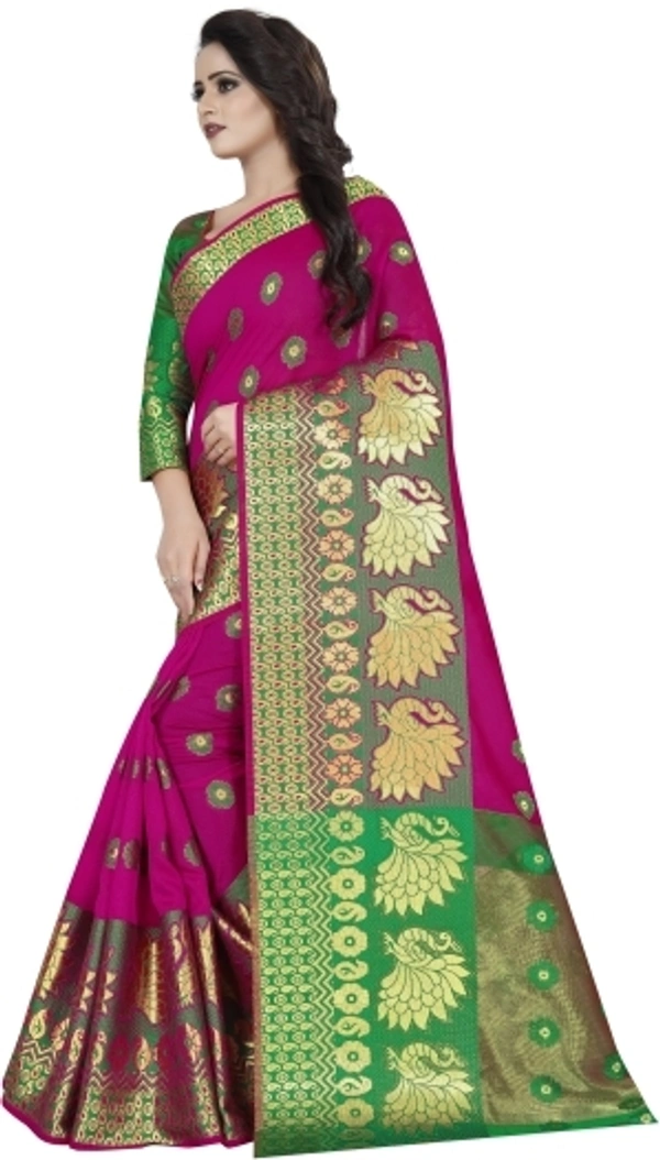 Banarasi Cotton Silk Saree (Pink Green)