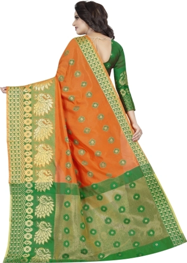 Banarasi Cotton Silk Saree (Orange- Green)