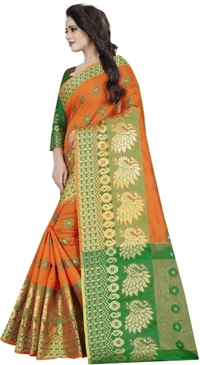 Banarasi Cotton Silk Saree (Orange- Green)