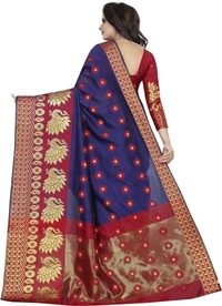 Banarasi Cotton Silk Saree (Blue-Red)