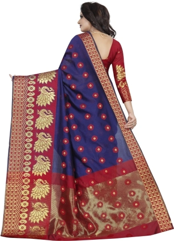 Banarasi Cotton Silk Saree (Blue-Red)