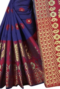 Banarasi Cotton Silk Saree (Blue-Red)