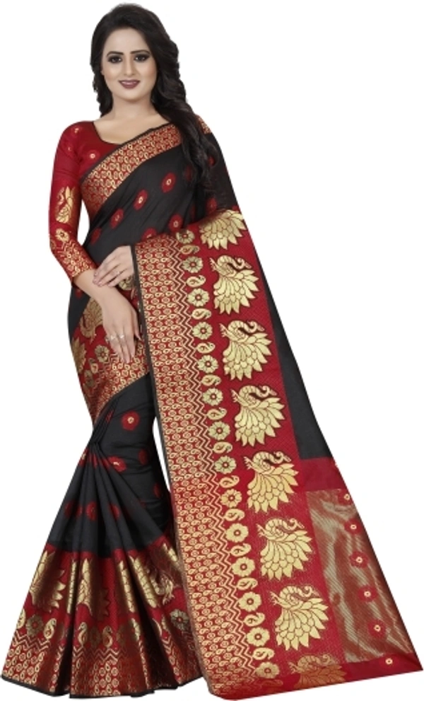 Banarasi Cotton Silk Saree ( Black-Red)