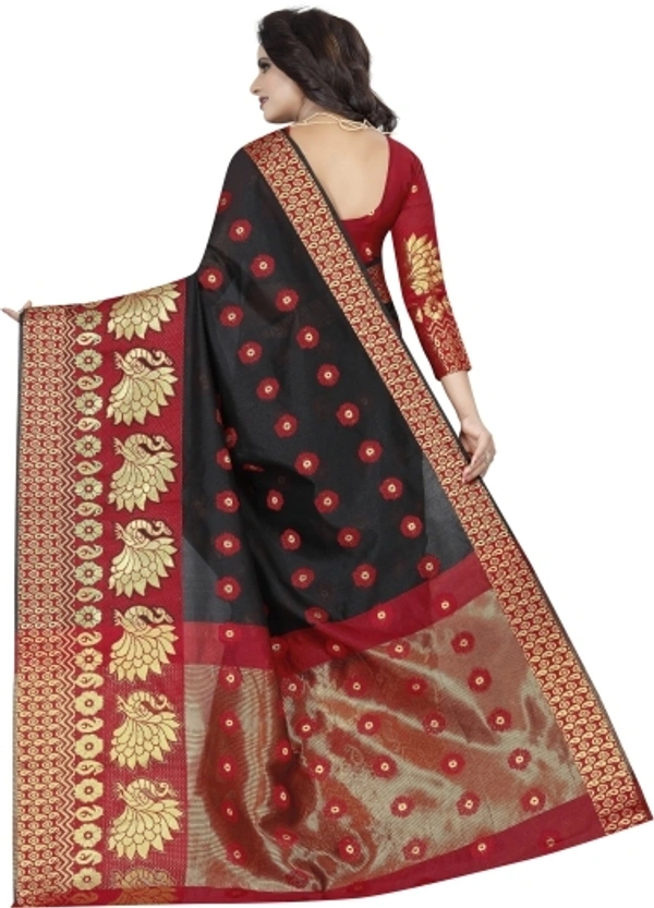 Banarasi Cotton Silk Saree ( Black-Red)