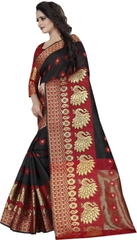 Banarasi Cotton Silk Saree ( Black-Red)