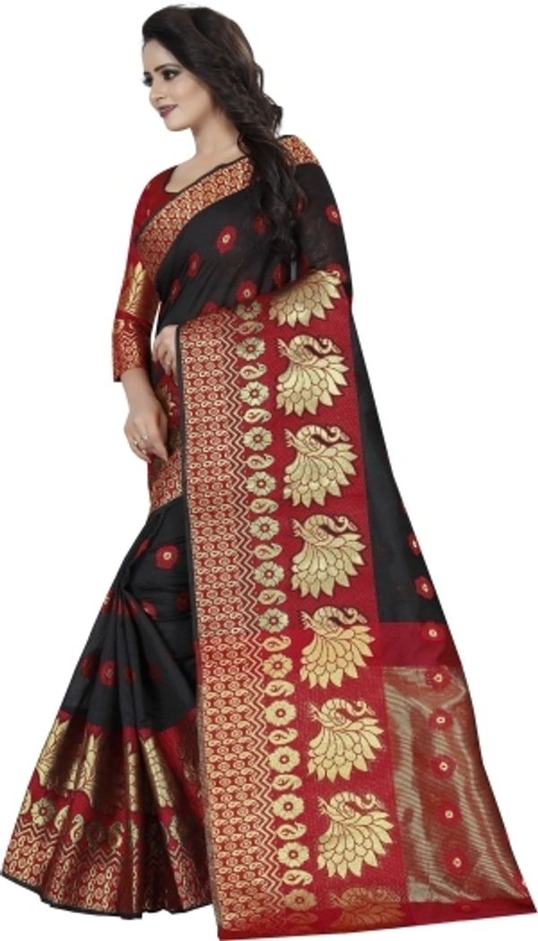 Banarasi Cotton Silk Saree ( Black-Red)