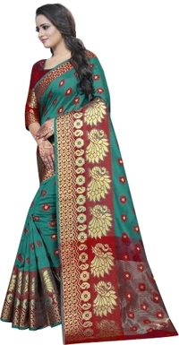 Banarasi Cotton Silk Saree (RAMA GREEN-Red)