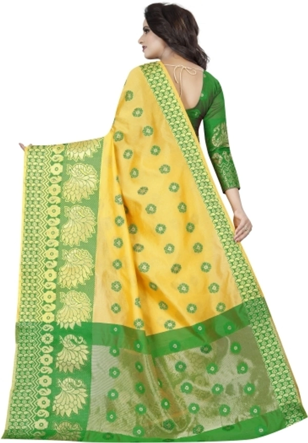 Banarasi Cotton Silk Saree (Yellow- Green)