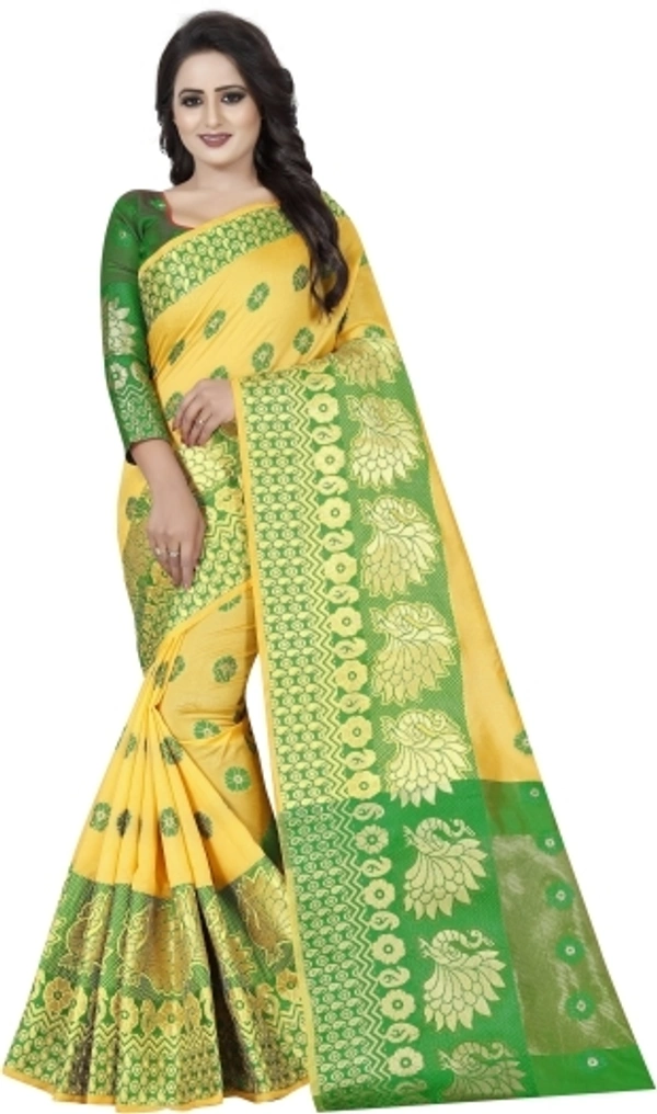 Banarasi Cotton Silk Saree (Yellow- Green)