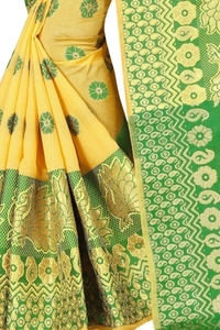 Banarasi Cotton Silk Saree (Yellow- Green)