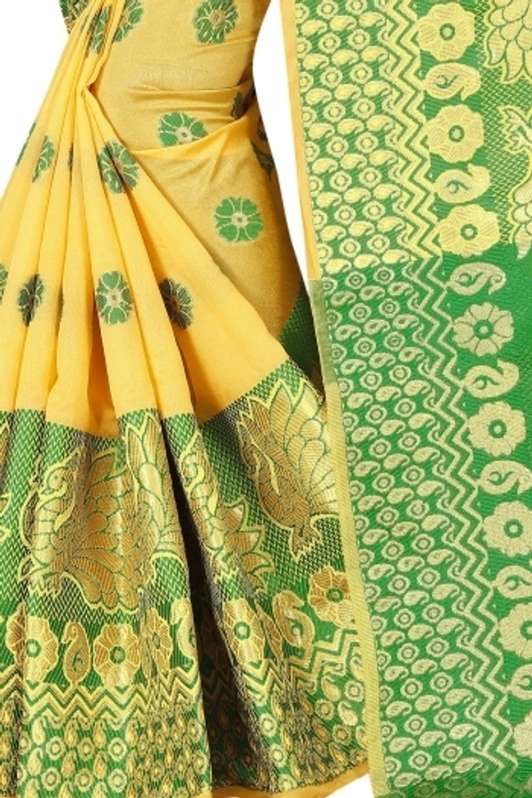 Banarasi Cotton Silk Saree (Yellow- Green)