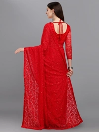 Self Design Bollywood Net Saree (Red) - Red