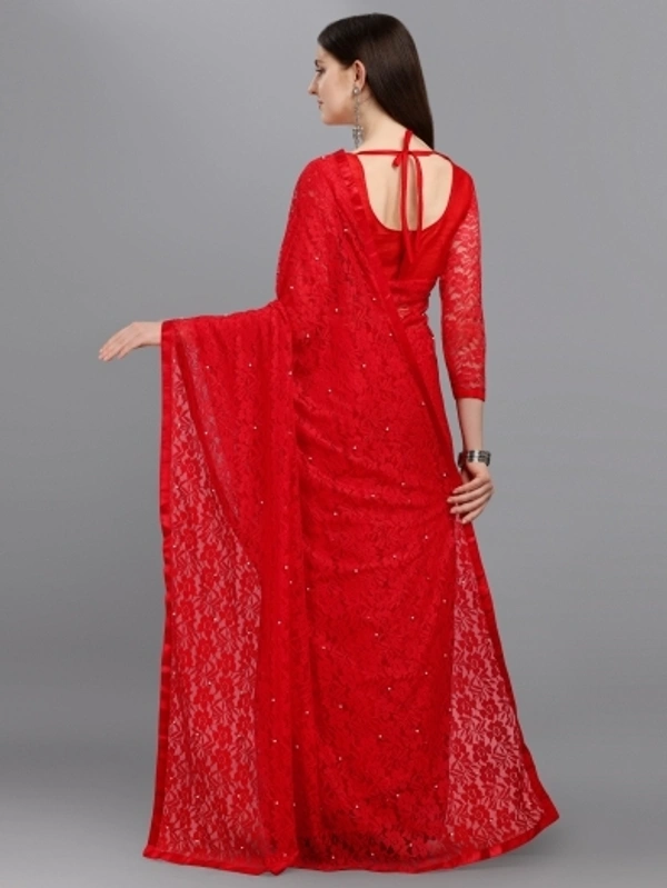 Self Design Bollywood Net Saree (Red) - Red