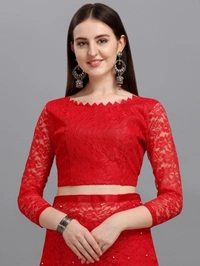 Self Design Bollywood Net Saree (Red) - Red