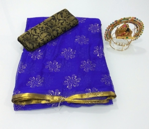 Printed Fashion Chiffon Saree (Blue) - Blue