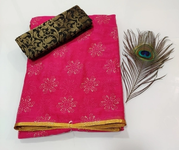 Printed Fashion Chiffon Saree (Blue) - Magenta / Fuchsia