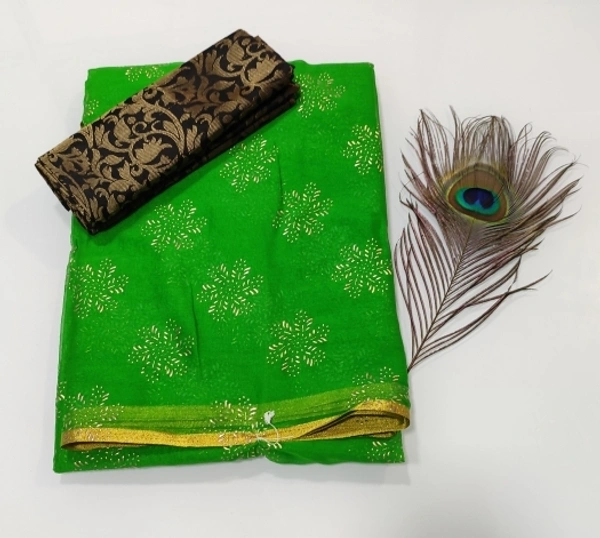 Printed Fashion Chiffon Saree (Blue) - Green
