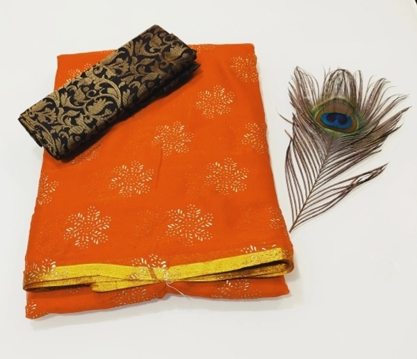 Printed Fashion Chiffon Saree (Blue) - Web Orange