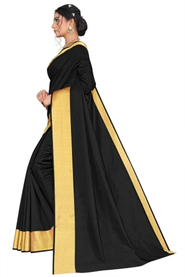 Solid Daily Wear Art Silk, Cotton Blend Saree - Black