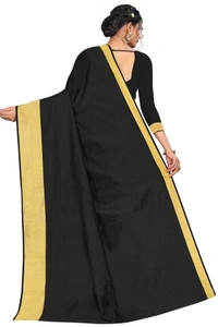 Solid Daily Wear Art Silk, Cotton Blend Saree - Black