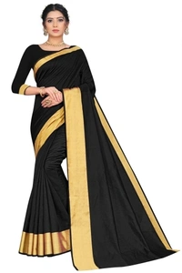 Solid Daily Wear Art Silk, Cotton Blend Saree - Black