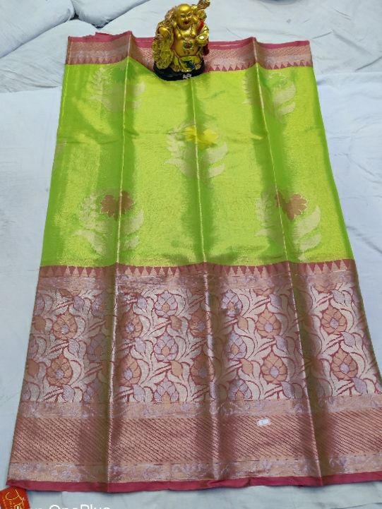 In a cyan color pattu / kanchipuram saree with big border, elbow length  sleeve blouse design and necklace | Saree trends, Saree look, Saree models