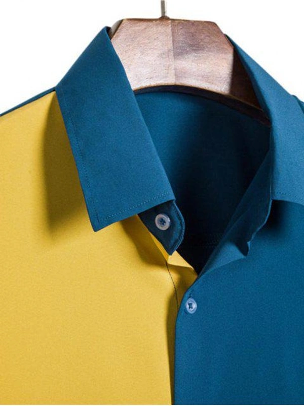 TeesBunker Denim Cotton Color Block Regular Fit Half Sleeves Shirt For Men - XL