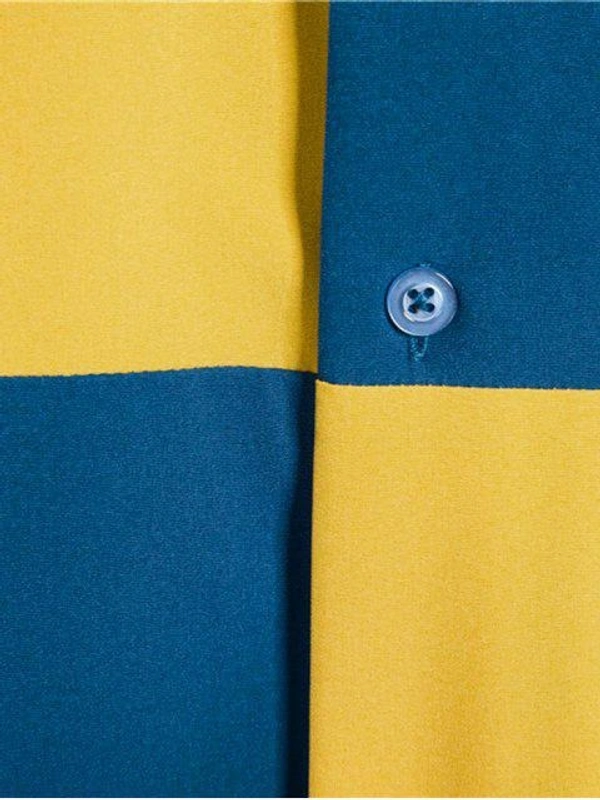 TeesBunker Denim Cotton Color Block Regular Fit Half Sleeves Shirt For Men - XL