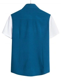TeesBunker Denim Cotton Color Block Regular Fit Half Sleeves Shirt For Men - XL