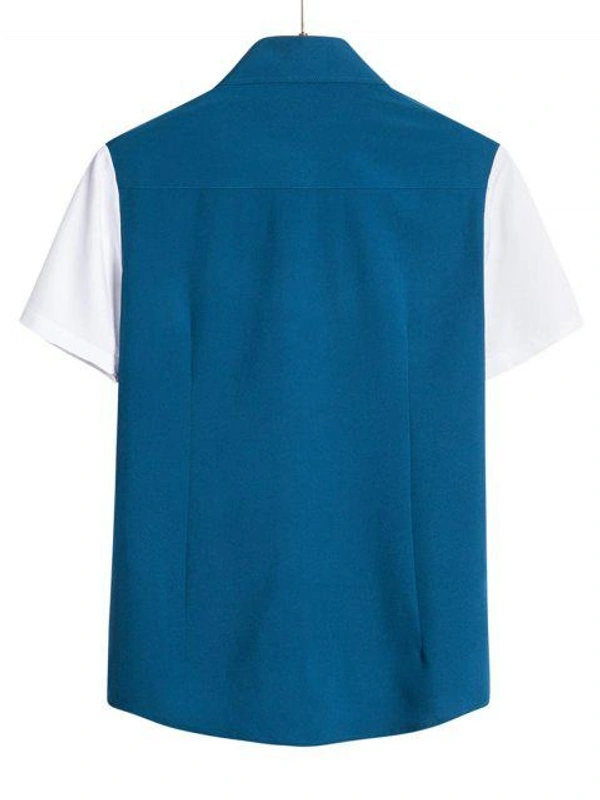 TeesBunker Denim Cotton Color Block Regular Fit Half Sleeves Shirt For Men - XL