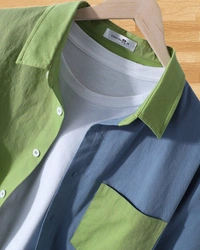 TeesBunker Colorblock Long Sleeve Denim Cotton Vintage Branded Blue & Green Button Down Shirts  - S