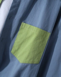 TeesBunker Colorblock Long Sleeve Denim Cotton Vintage Branded Blue & Green Button Down Shirts  - S