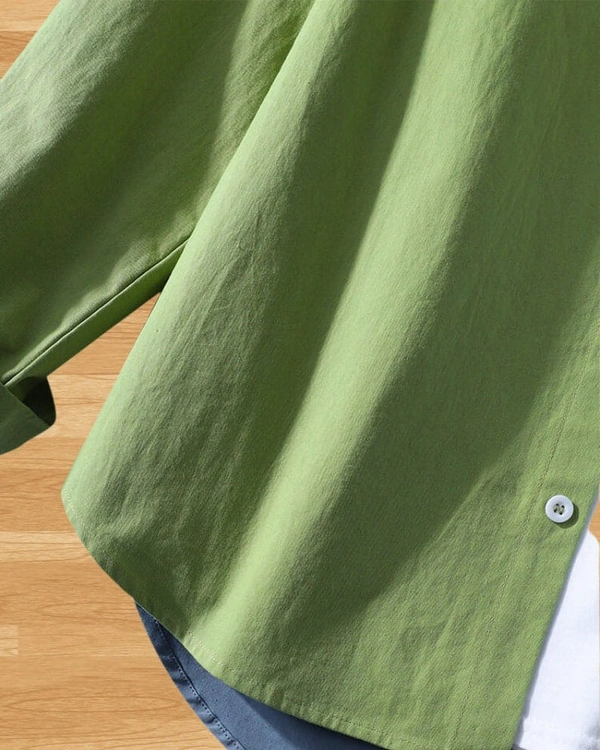 TeesBunker Colorblock Long Sleeve Denim Cotton Vintage Branded Blue & Green Button Down Shirts  - S
